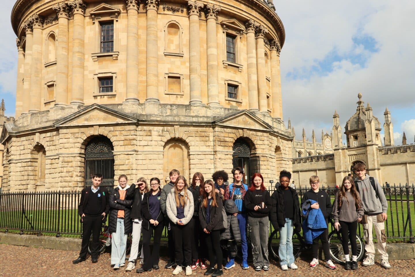 Group of Pathfinders students posed in a group in front of Radcliffe Camera