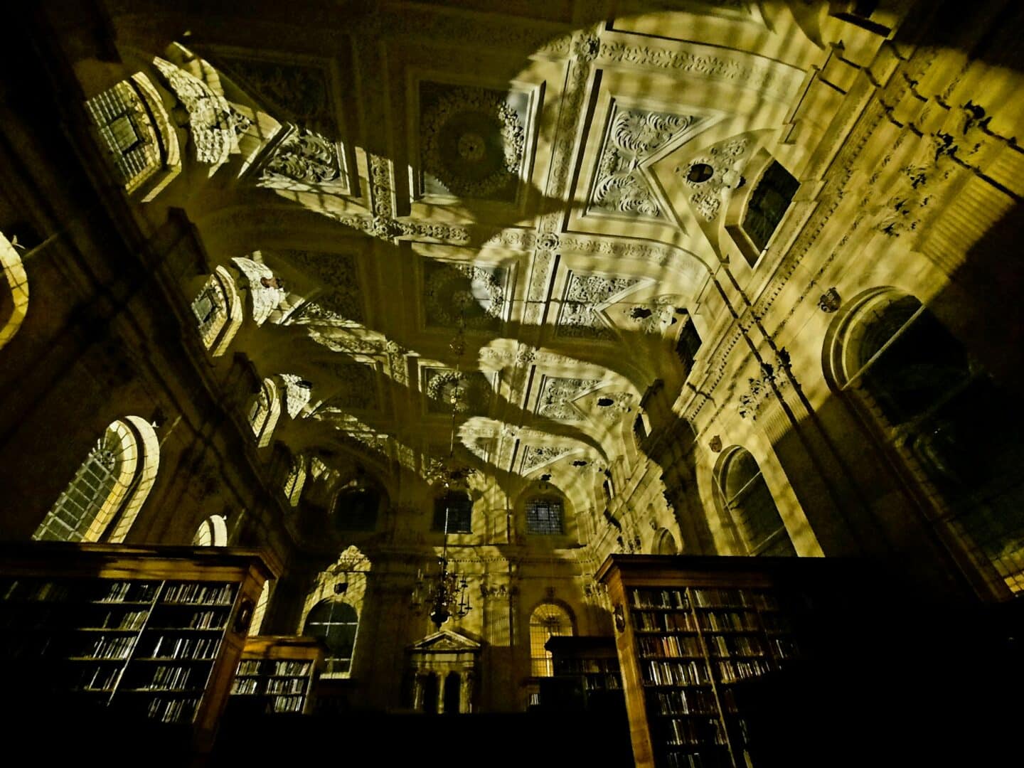 Lincoln Library ceiling in shadows
