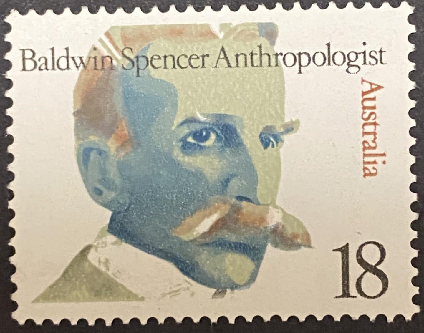 Australian Postage Stamp featuring Baldwin Spencer in the middle