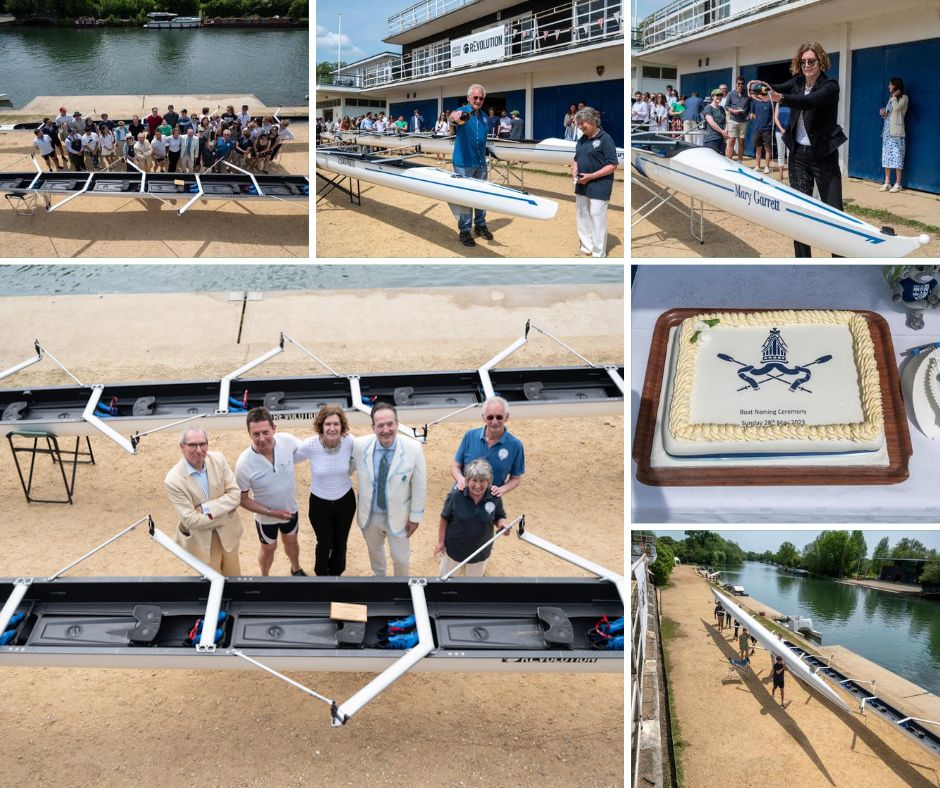 Collage of photos from boat naming ceremony