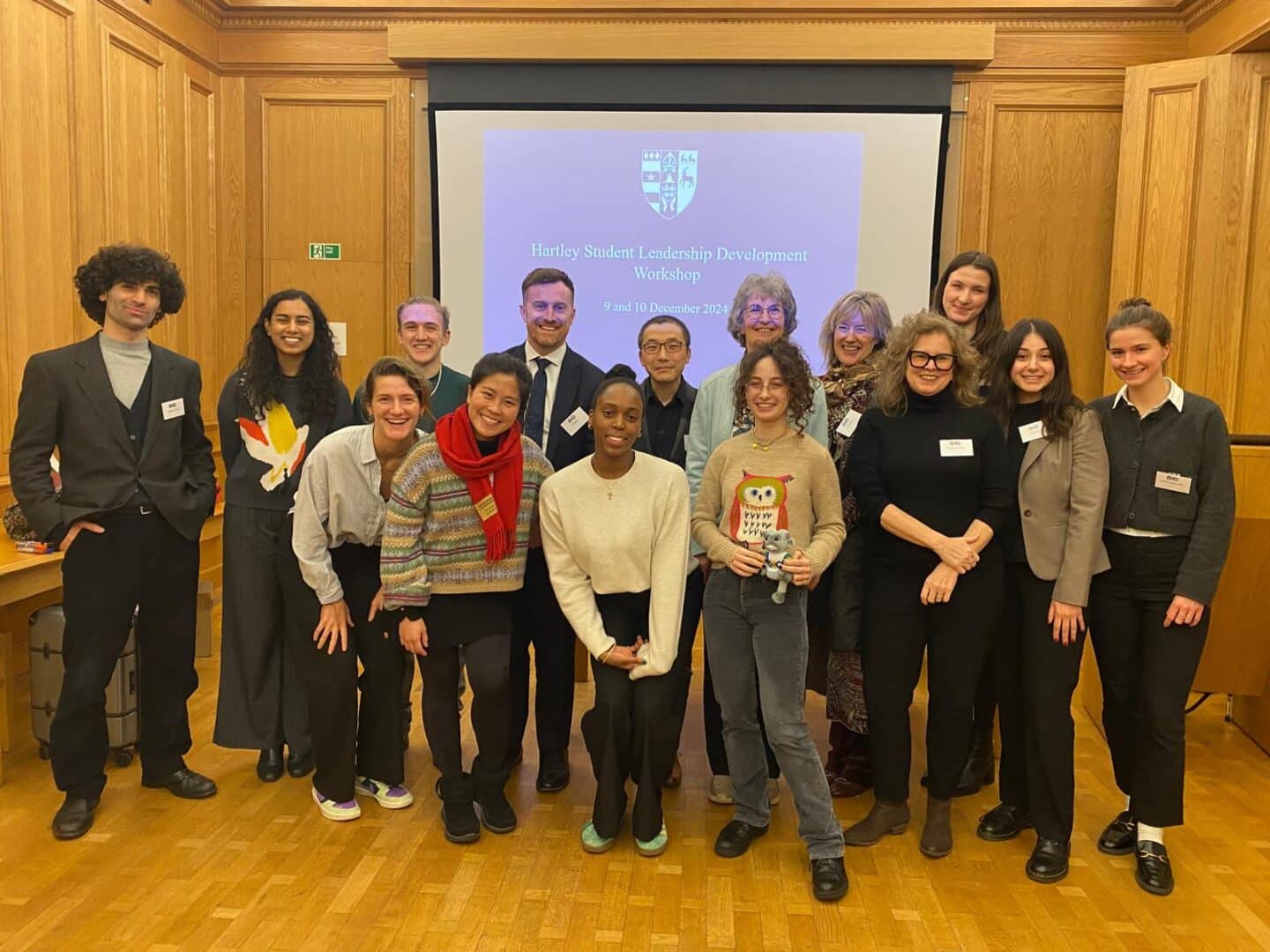 Group photograph of students and alumni (and the Lincoln imp) participating in the Hartley Leadership programme