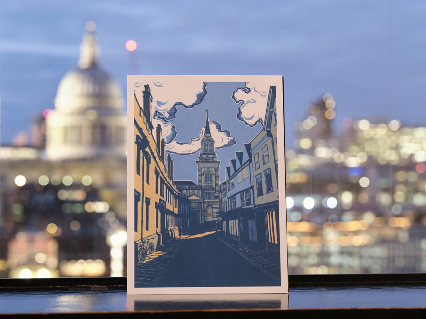 Lincoln College print with London in the background