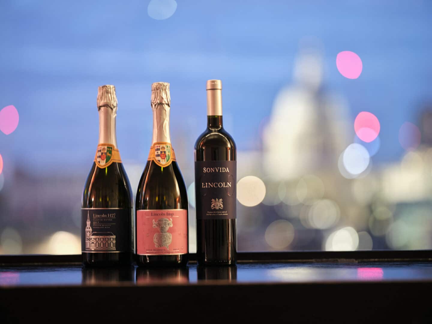 bottles of Lincoln 600 wine lined up