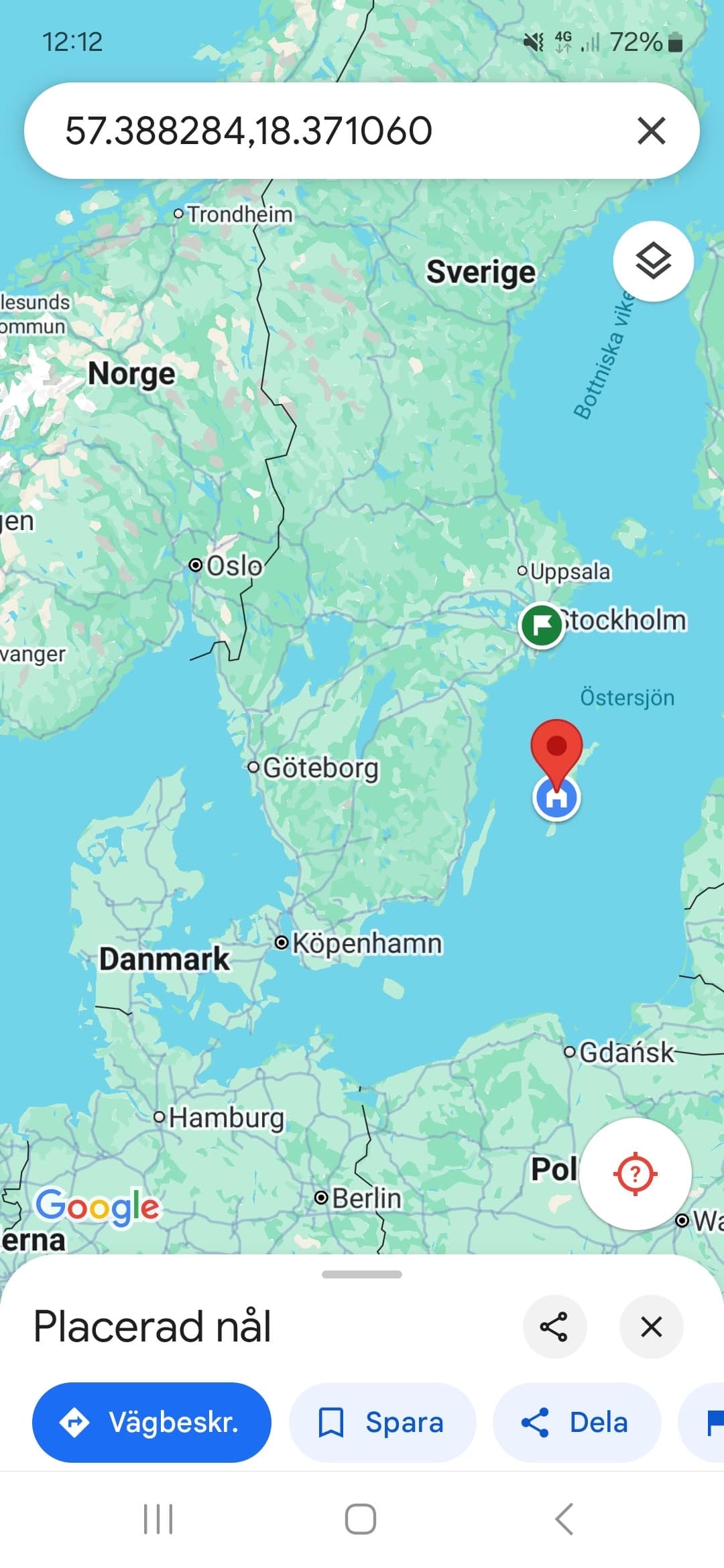 Google map of Gotland, Sweden