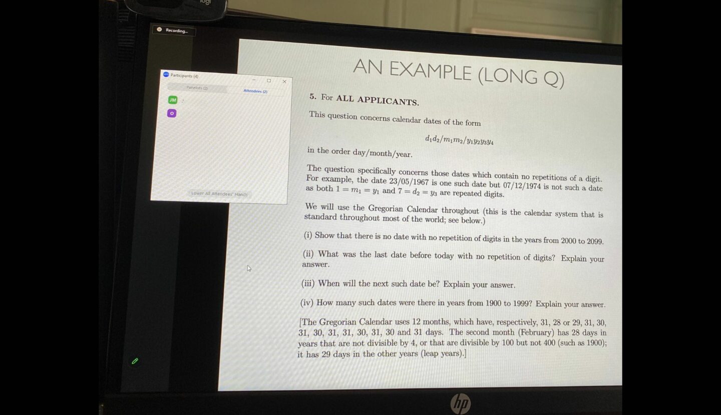Photo of a computer screen showing an Outline of a Target Oxbridge webinar