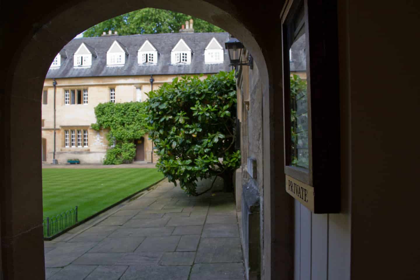 An archway looking into Chapel Quad