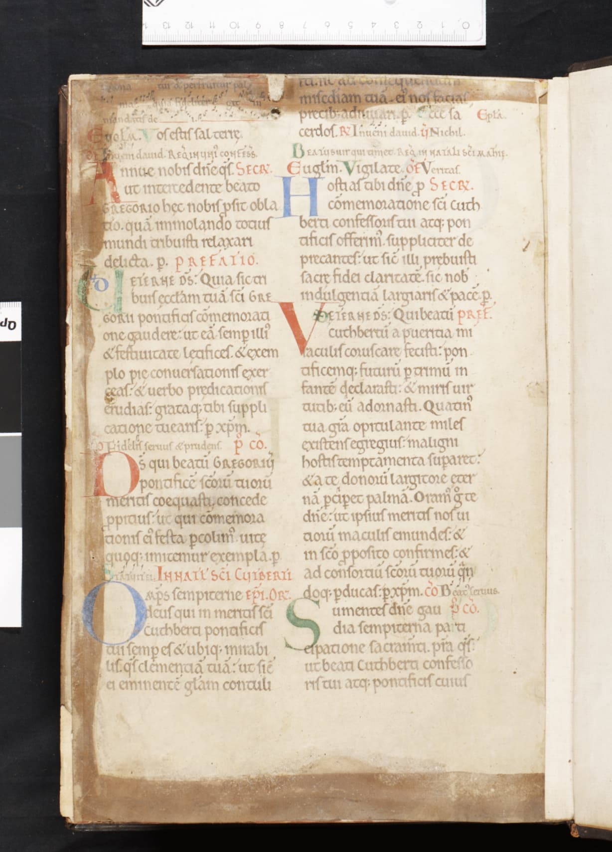 Leaf from a 12th century English missal used as the front pastedown in binding