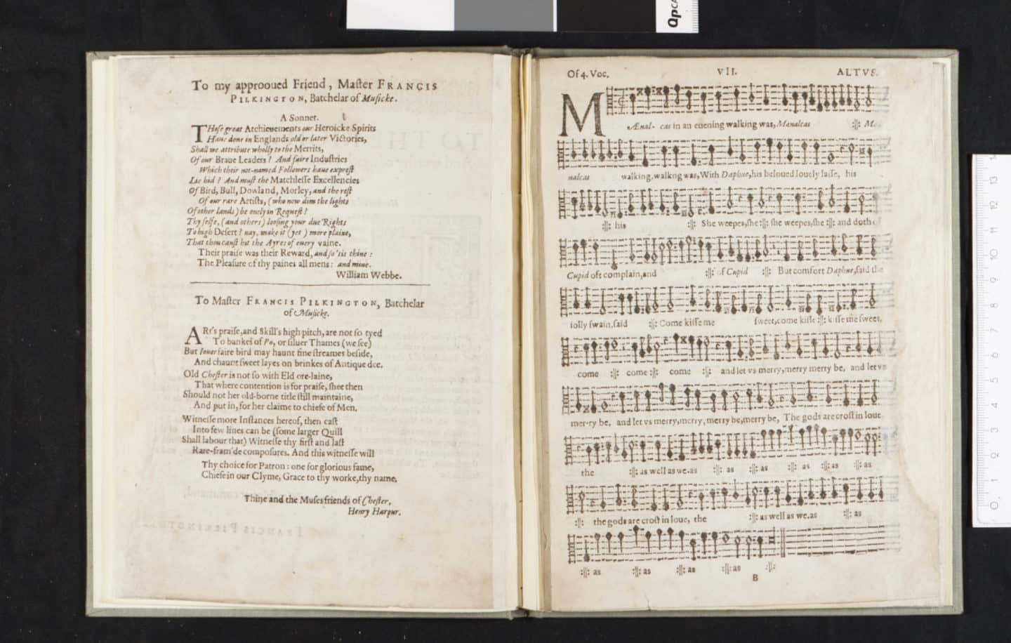 Francis Pilkington, The second set of madrigals and pastorals, with text on the left and musical score on the right