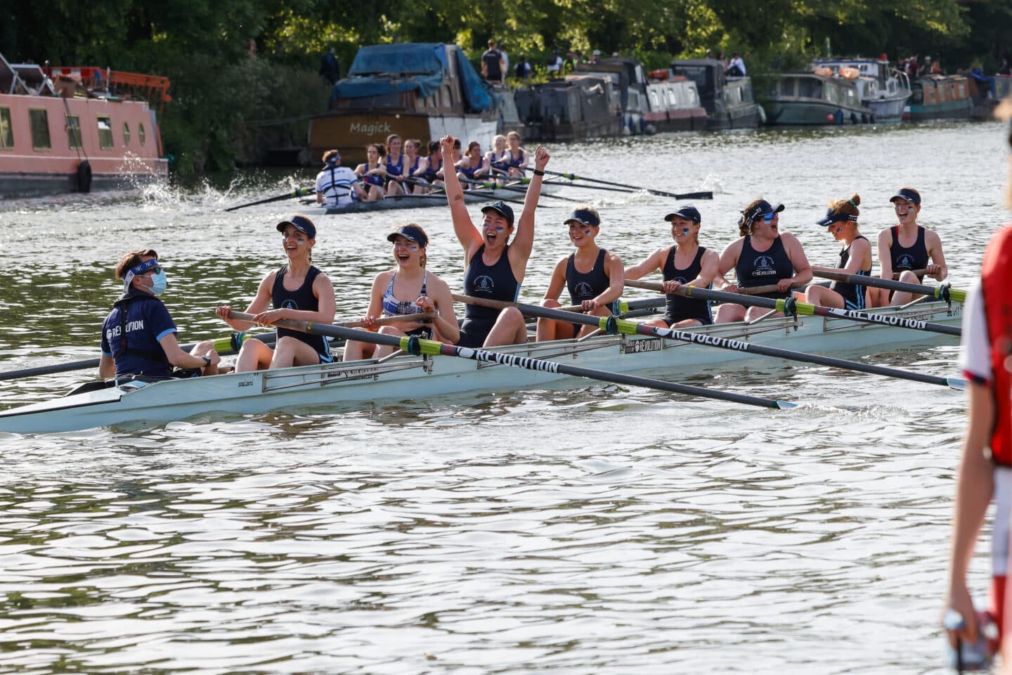 W1 celebrate on the river during Summer Torpids