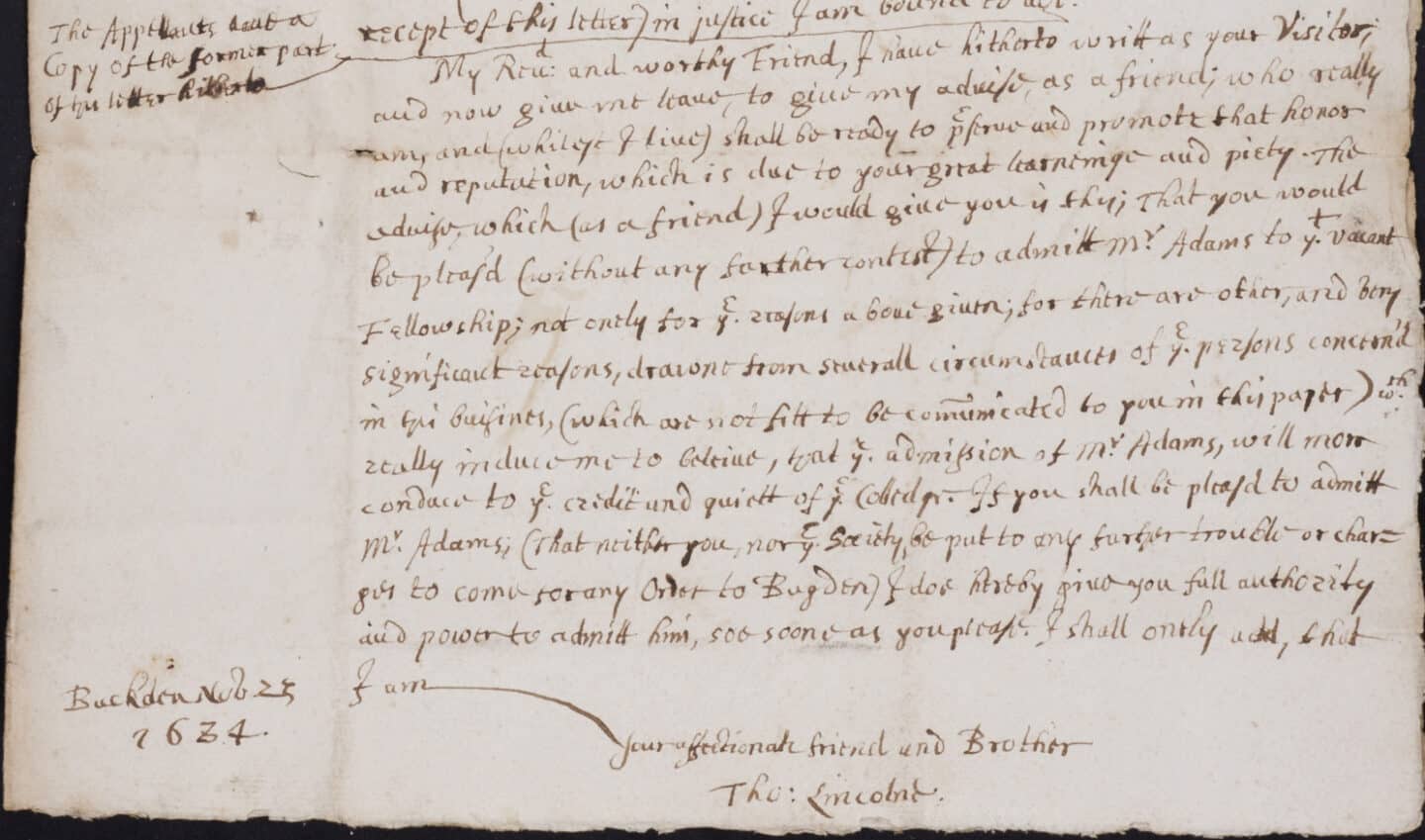 An excerpt of a handwritten letter dated 1684